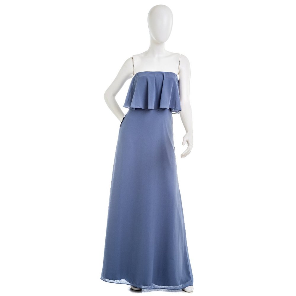 MONIQUE LHUILLIER Strapless Chiffon Gown Sz 4 Blue